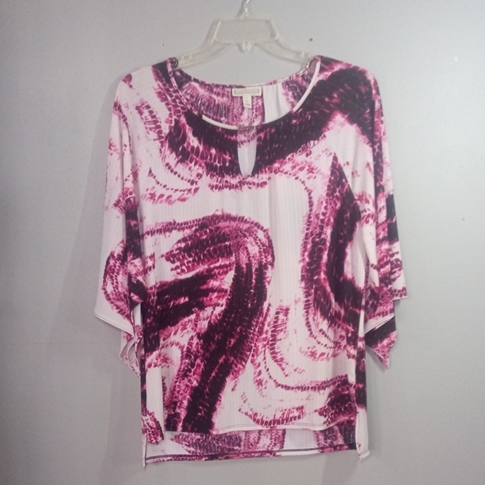 Dana Buchman Pink & White Swirl Blouse Size Large